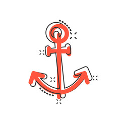 Boat anchor icon in comic style. Vessel hook cartoon vector illustration on white isolated background. Ship equipment splash effect business concept.