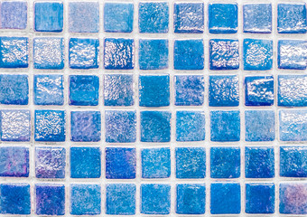 Blue abstract ceramic tile square texture, cold mosaic background