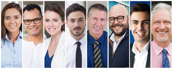 Happy joyful businesspeople corporate portrait set. Smiling men and women of different ages and...