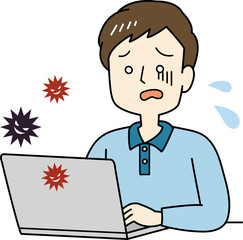 パソコンを操作する男性（ウイルス感染）