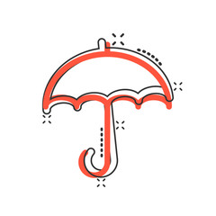 Umbrella icon in comic style. Parasol cartoon vector illustration on white isolated background. Canopy splash effect business concept.