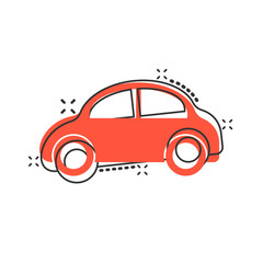Car icon in comic style. Automobile vehicle cartoon vector illustration on white isolated background. Sedan splash effect business concept.