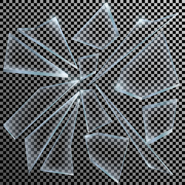 Realistic Shards of Broken Glass on Transparent Background Sharp Piece. Vector illustration
