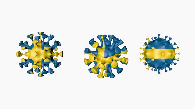 3D animation Coronavirus 2019-nCoV of Sweden. Swedish flag in virus ball spheres covid19, on white background. Alpha channel