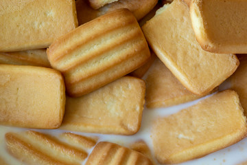 Top view of biscuits in milk