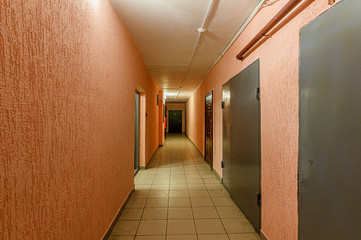 Russia, Moscow- January 15, 2020: interior room apartment public place, house entrance. doors, walls, corridors staircase