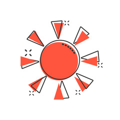 Sun icon in comic style. Sunlight cartoon sign vector illustration on white isolated background. Daylight splash effect business concept.