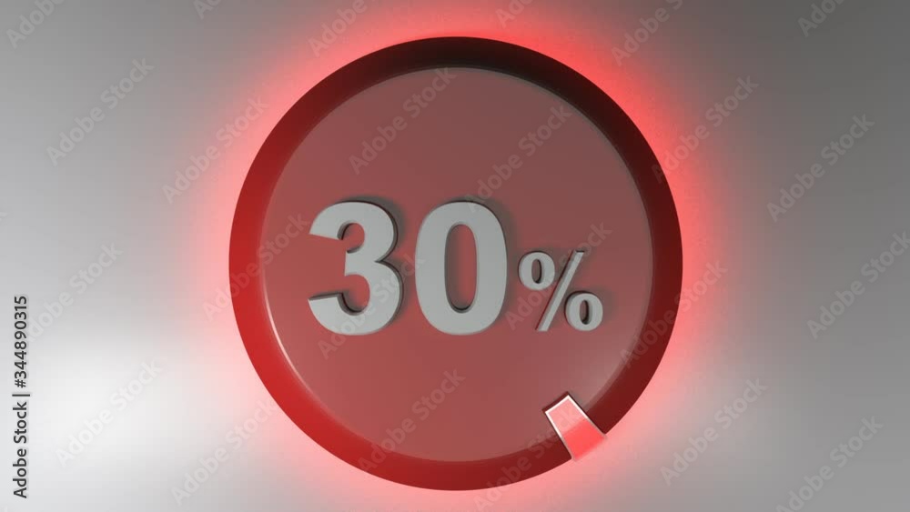 Poster a red circle sign with the write 30% and a rotating cursor - 3d rendering video clip