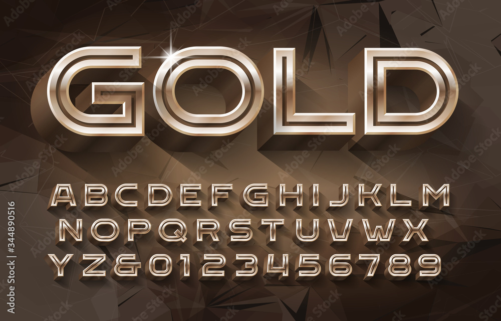 Fototapete gold alphabet font. 3d golden letters and numbers. abstract background. stock vector typescript for 