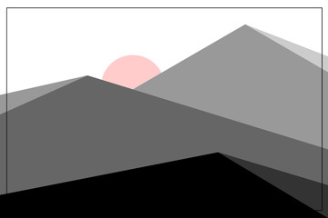 Pyramid design natural scenery vector with black, gray and white colors along with a handful of red black sun on a white background
