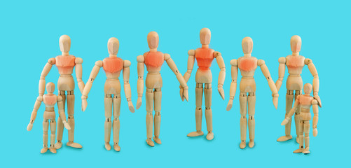 Obraz premium Global pandemic. Coronavirus epidemic concept - group of mannequins wooden people. Worldwide coronavirus outbreak.