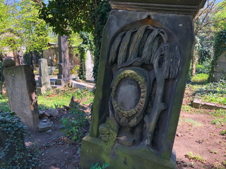Ancient gothic gravestone in Olsany Cemetery