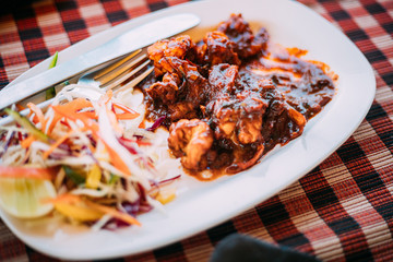 Goa, India. Dish Of Indian National Cuisine Is Goan Shrimp In Indian Sauce. Traditional Dish Of Goa