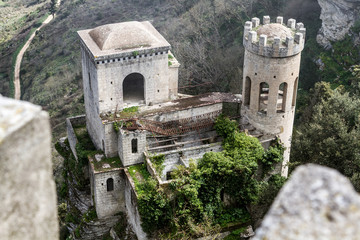 Erice in Sicily, beautifully located 750 m above sea level medieval norman fortress Castello di...