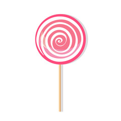 Cute cartoon lollipop of pink and white color. Single object with shadow.