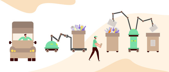 Vector People Robot Sorting Waste Recycling Eco