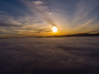 Fototapeta na wymiar Cloudy Morning Drone Flight over Cape Town at sunrise
