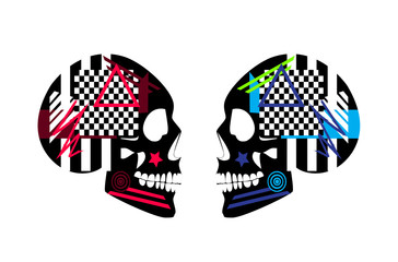 Colorful skull icons, pop art background on the white background 