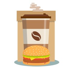 Fast Food - Take Away Handle Lunch Bags. Vector flat design illustration.