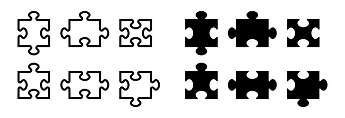 Set of puzzle pieces, jigsaw puzzle or autism puzzle piece symbol flat vector icon for apps and websites, puzzle background