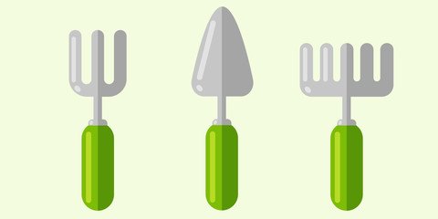 Set of vector cartoon gardening tools illustrations