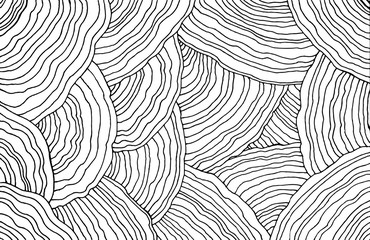 Mushroom pattern. Forest floral texture. Wavy doodle line art. Adult coloring page. Abstract pattern with ornaments. Vector illustration