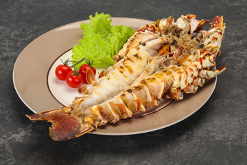 Grilled crayfish in the plate