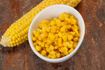 Young corn seeds in the bowl