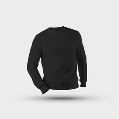 Mockup black pullover 3D rendering, male blank sweatshirt isolated on a white background.