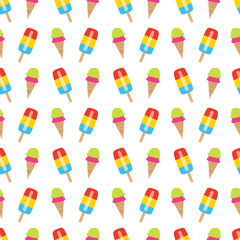 Seamless ice cream pattern, colorful summer background, delicious sweet treats, vector illustration
