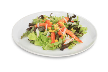 Imitation Crab Stick salad isolated on white background. This has clipping path.