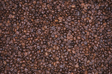 Roasted coffee beans background, Photo coffee close up