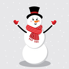 Cute snowman on snowing, with red and silver colored design