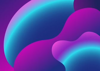 Abstract trendy fluid wavy neon horisontal background. Cyan, blue, violet, moonlight, mint colors with gradient. Applicable for landing page, cover, brochure, flyer design etc. Vector illustration.