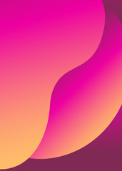 Abstract trendy fluid wavy neon background. Orange, yellow, pink, candy colors with gradient. Modern 3d style. Applicable for cover, brochure, flyer template design. Vector illustration, Eps10.