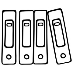 Folders for storing files. Registrars for working papers. Office office for archiving documents. Vector set in doodle style. Contour on an isolated white background. Sketch. 