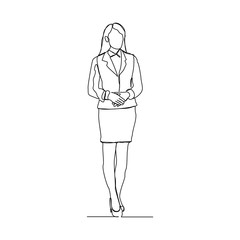 Continuous line drawing of standing woman gesture. Vector illustration