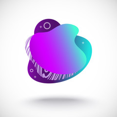 Abstract fluid gradiented shape, trendy neon blue violet cyan colors. Useful as a design element for web banners, flyers. Isolated, white background, applicable for your text. Vector illustration.