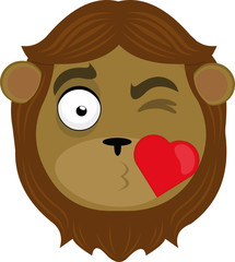 Vector illustration of the face of a cartoon lion giving a kiss