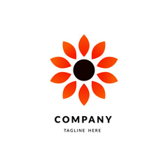 Sunflower logo design. Sun flower icon, abstract summer floral concept, farm agriculture template isolated on white background. Nature vector illustration
