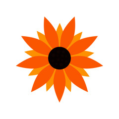 Sunflower logo symbol. Abstract summer flower isolated on white background, floral illustration cartoon flat style for print, fabric, poster, web design. Vector template