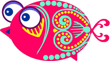 decorative cartoon violet fish with big eyes