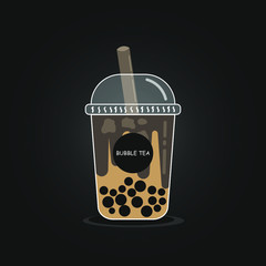 The bubble milk tea.Black pearl milk tea with chocolate is famous drink large size and small cup vector.