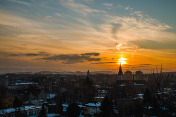 Sunset abowe Cieszyn, view from Castle Hill Poland