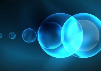 Glowing neon shiny transparent bubbles, glass circles or bio cell concept. Techno futuristic vector abstract background For Wallpaper, Banner, Background, Card, Book Illustration, landing page