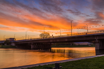 Fototapeta na wymiar Vistula river during sunset, Cracow Poland