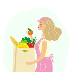 Girl seller with groceries