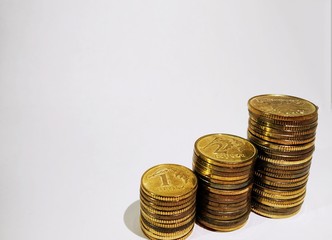 golden coins on a white background