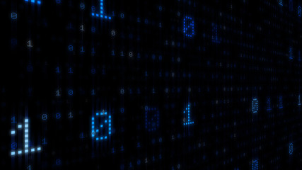 Digital World Data Space number digits text 3D illustration background.