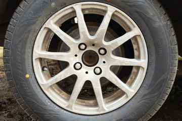 shiny dirty car wheel